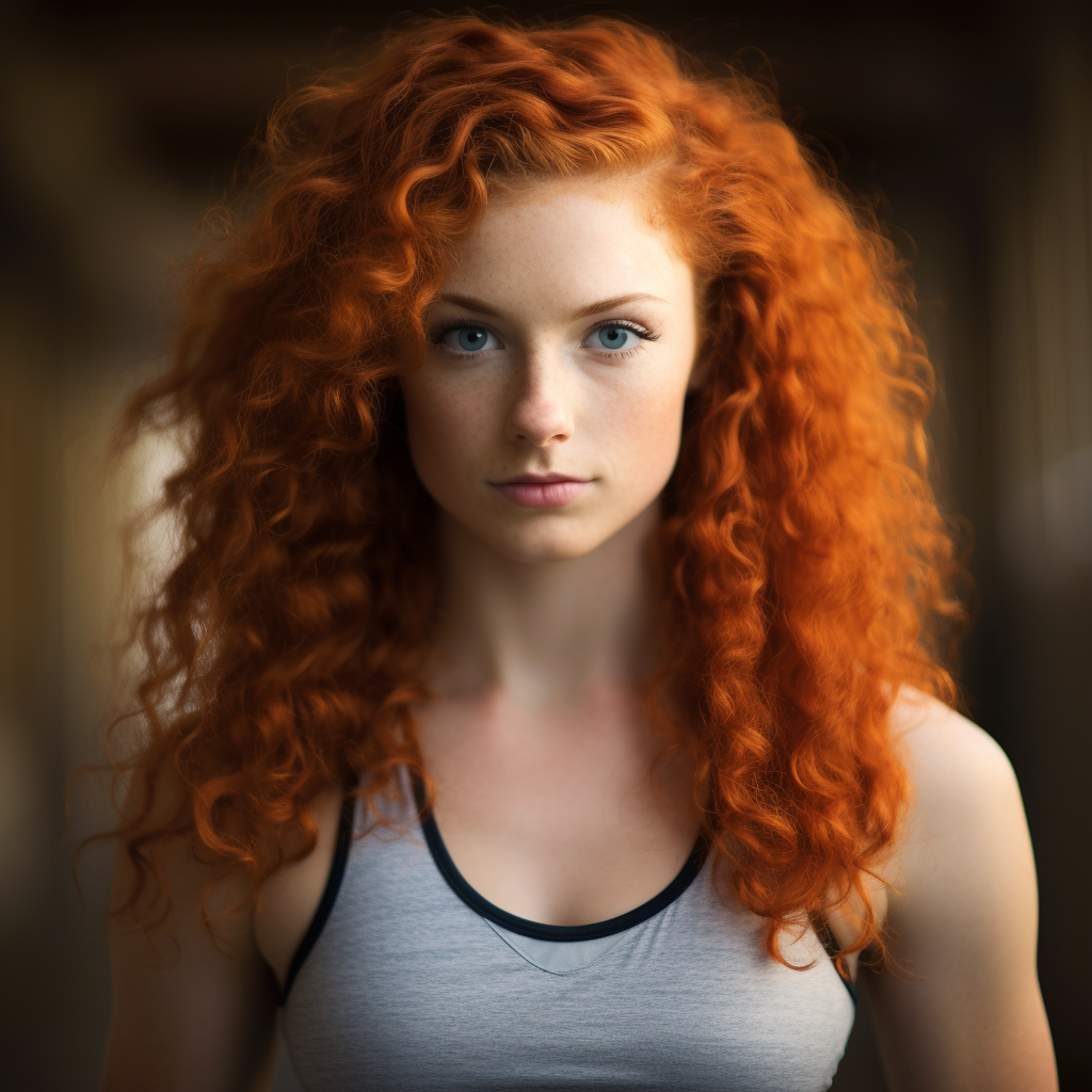 Beautiful curly redhead athlete photo