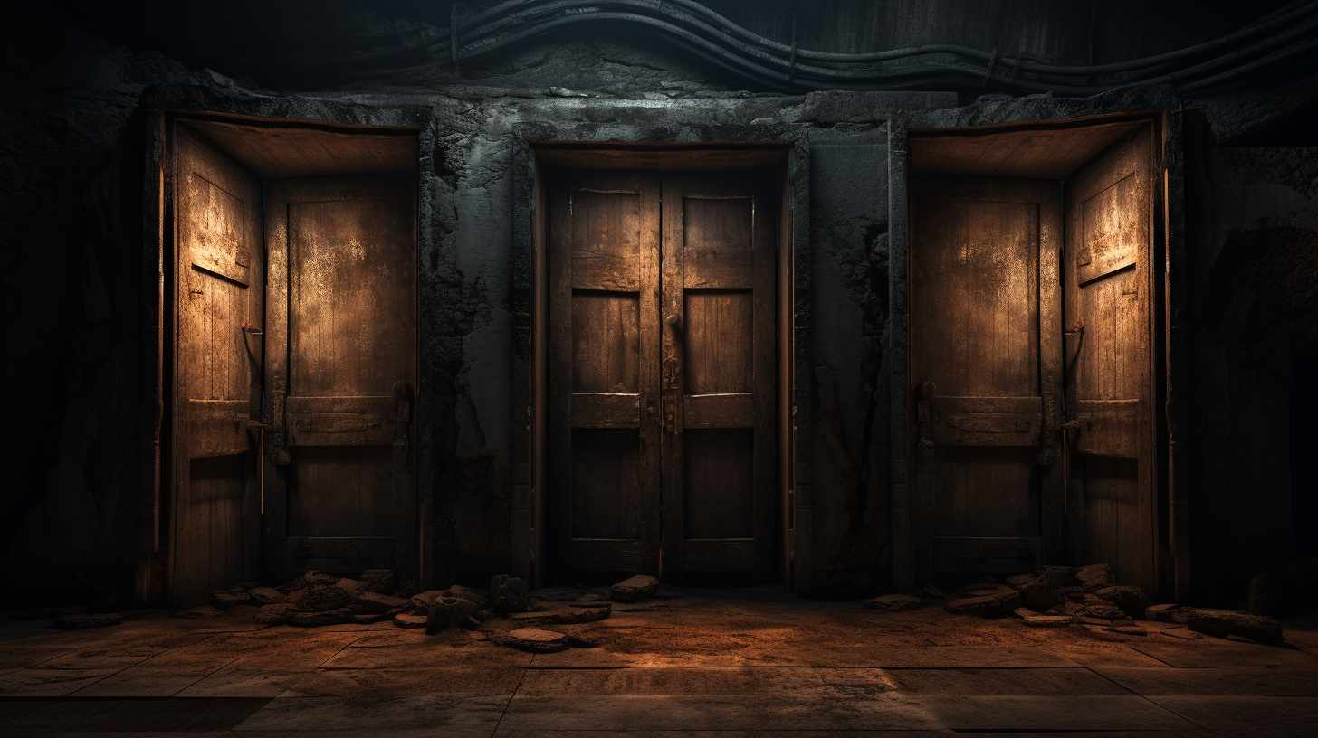 Image showing three doors, one cursed in the middle