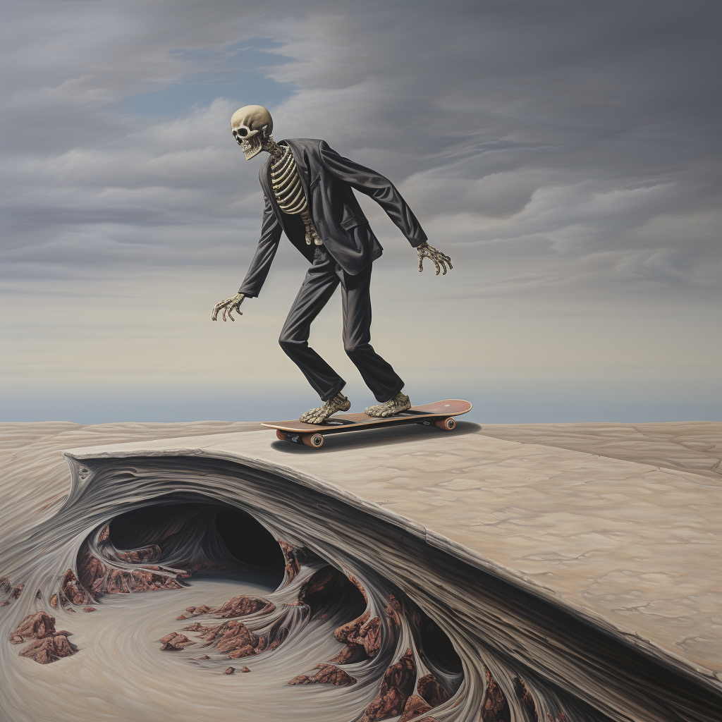 Cursed Skateboarder in Surrealistic Grotesque Style