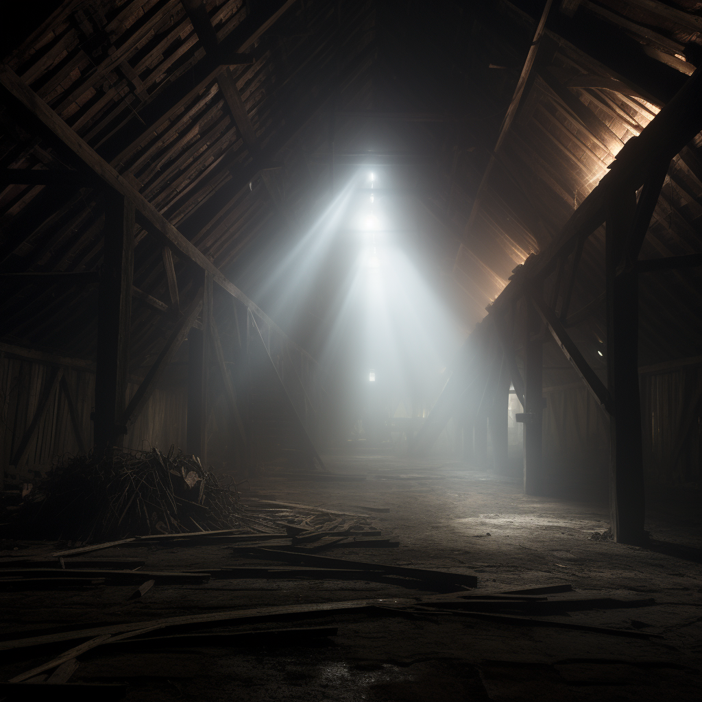 Mysterious barn in fog