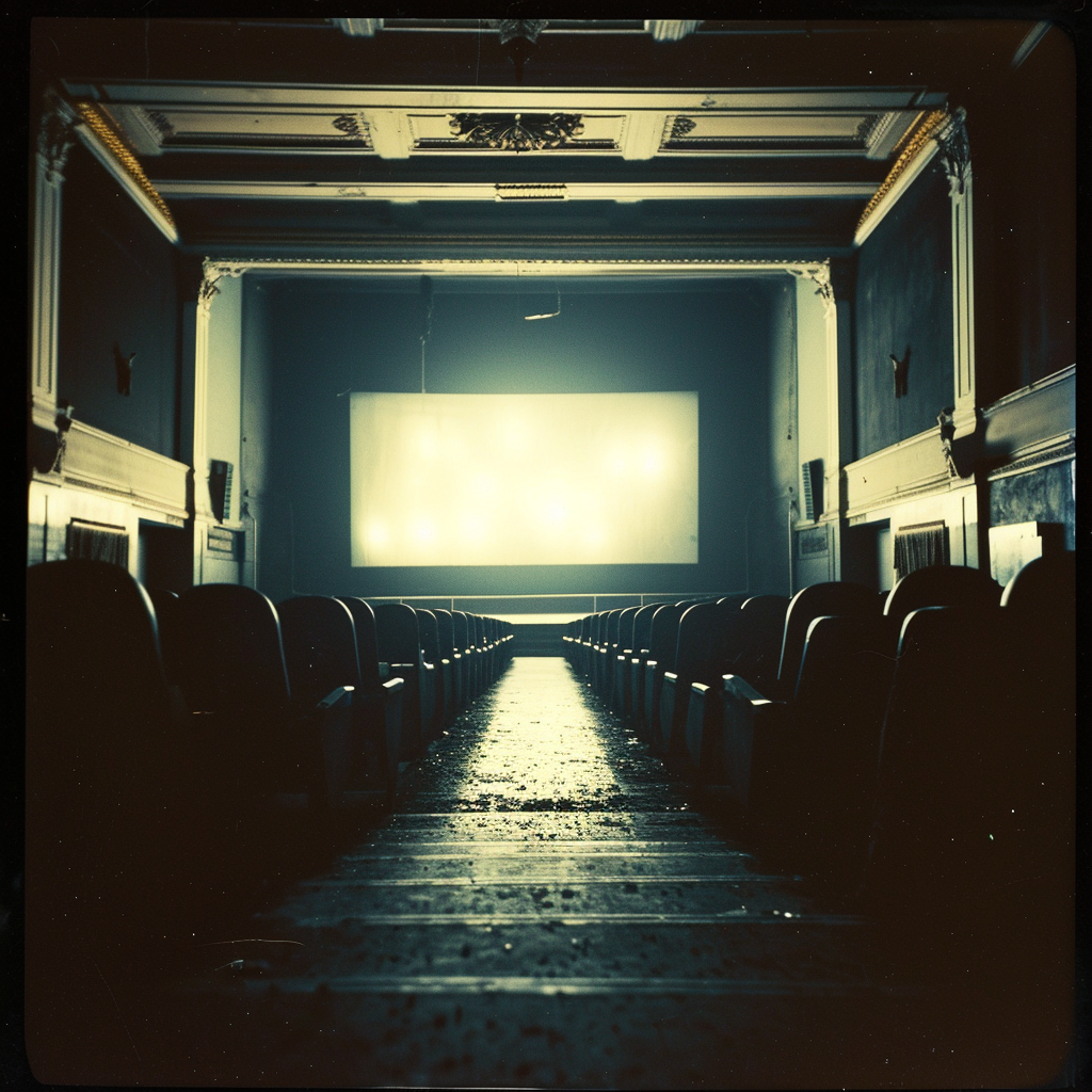 Image of a dark movie theater with cursed ritual