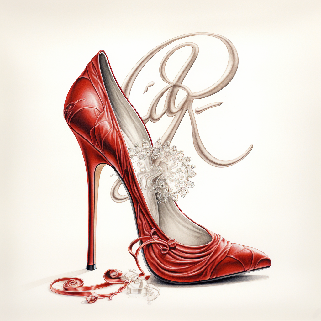 Beautiful cursive letter  R  with high heel shoe