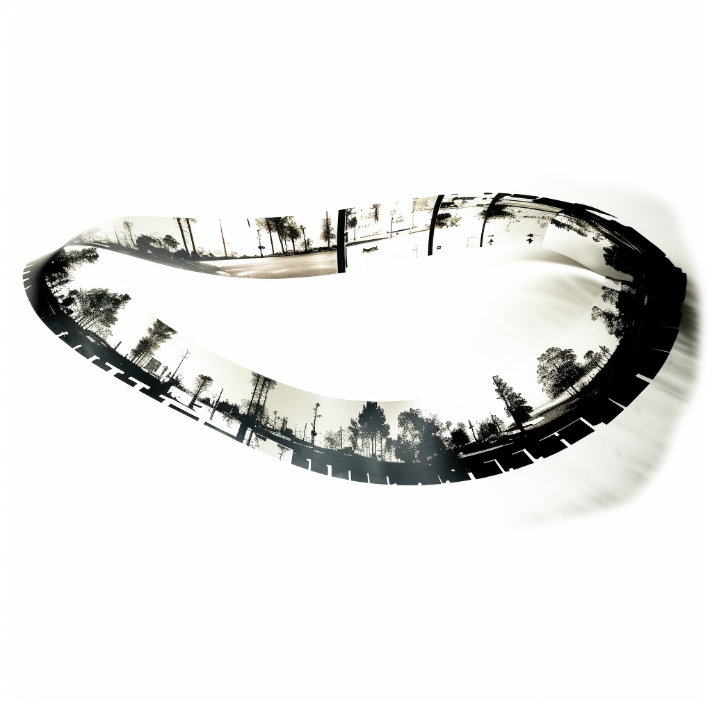 Curved camera film strip on white background