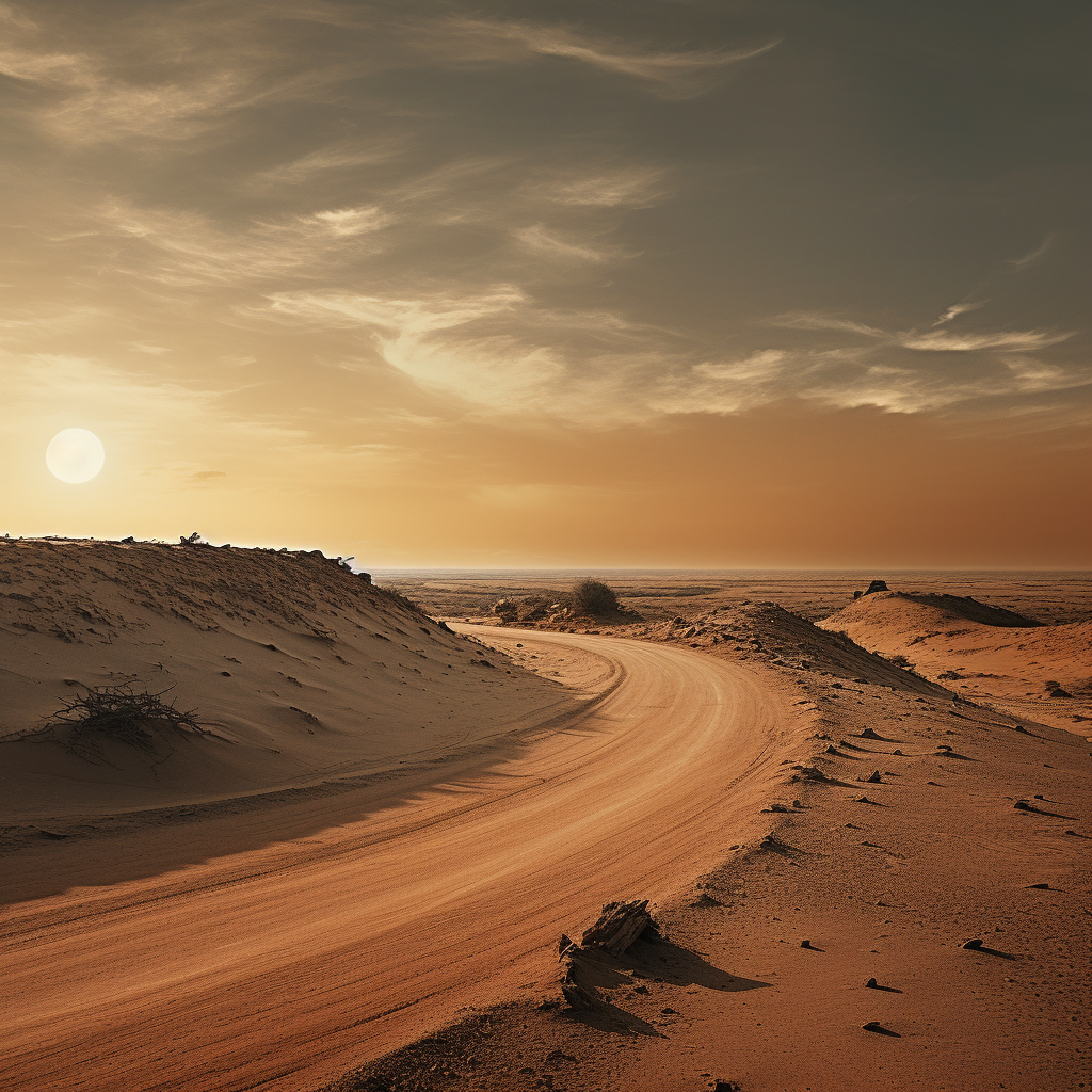 Scenic curved sand road in the desert