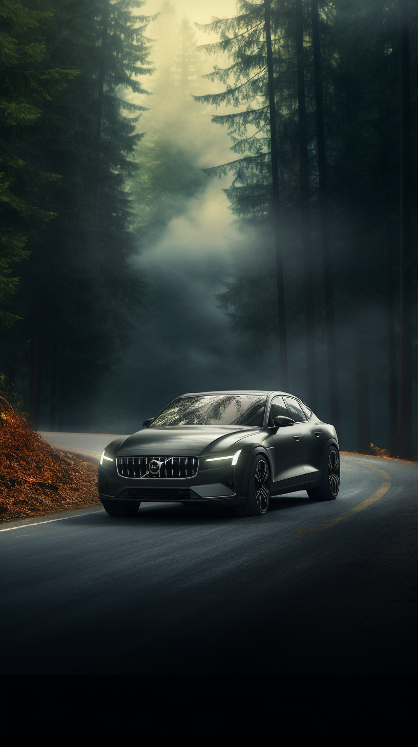 Curven road in forest with Polestar 2