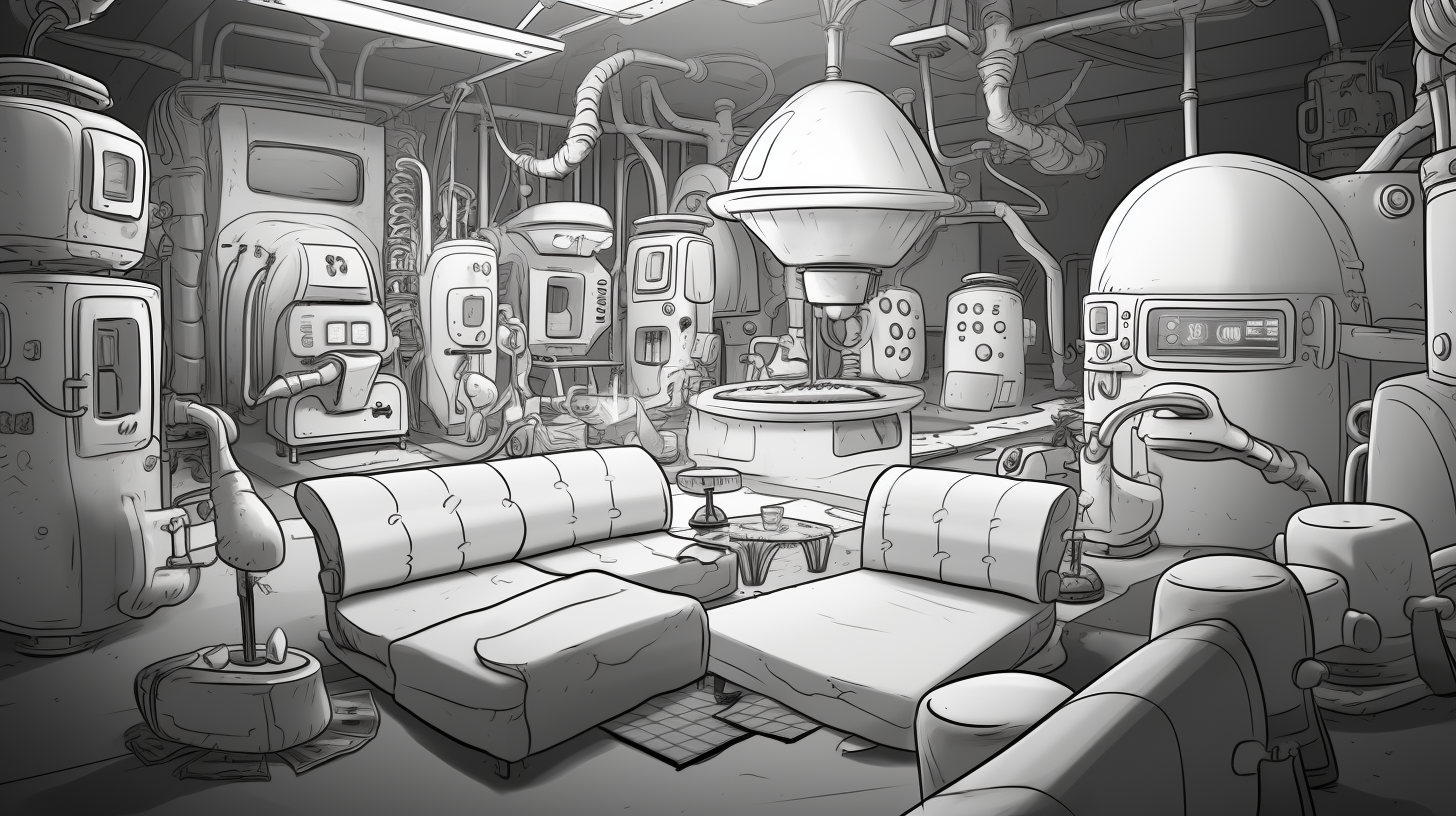 Cushion inserts testing facility with aliens in line art style