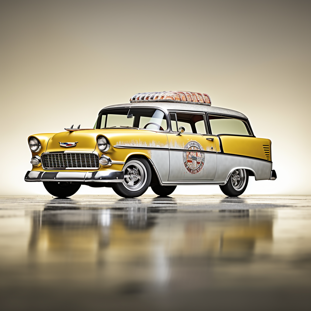 Custom Hotrod 1955 Chevy Nomad Yellow White Sunset