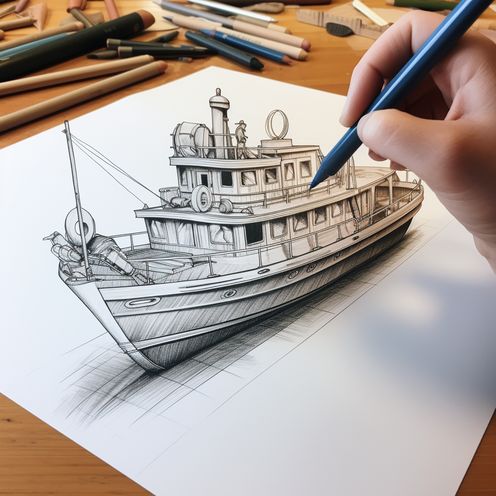 Hand drawing of custom Caroline boat