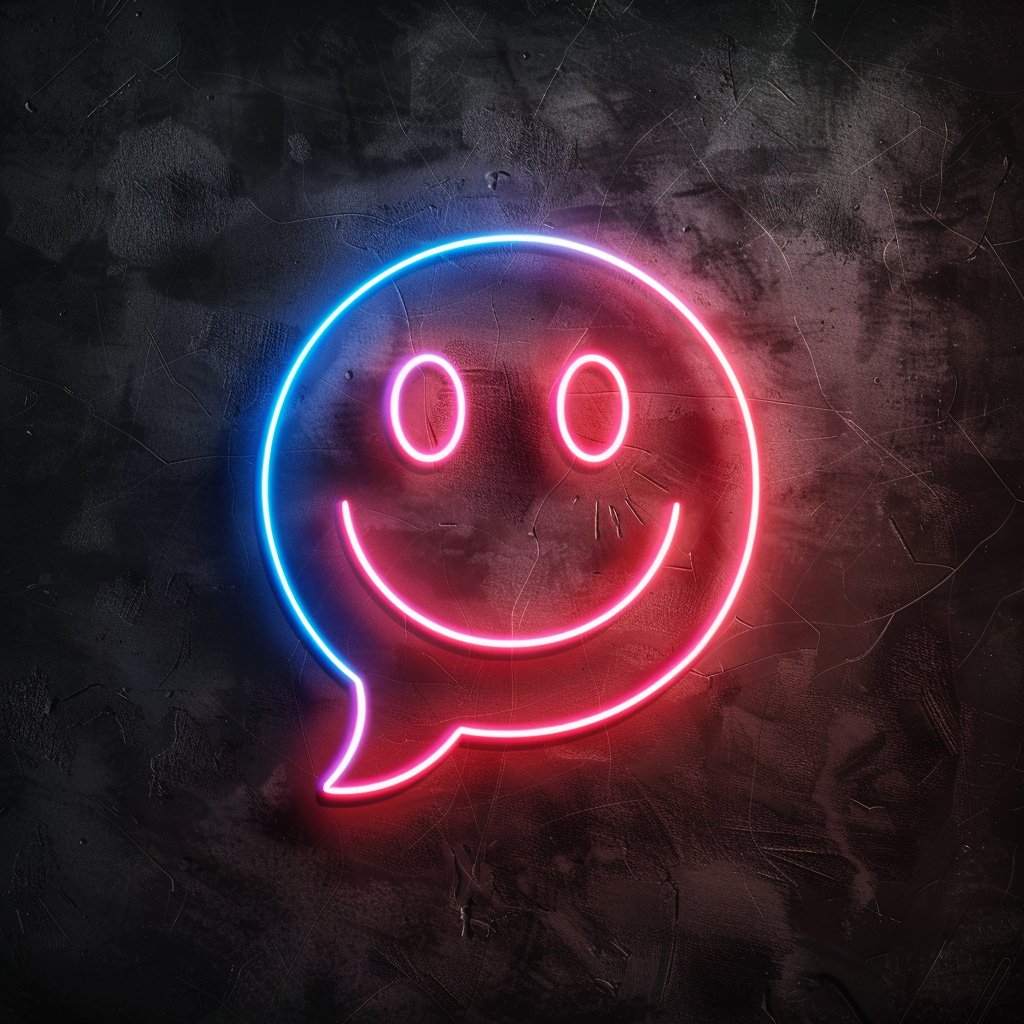 Neon smiley face chat bubble icon