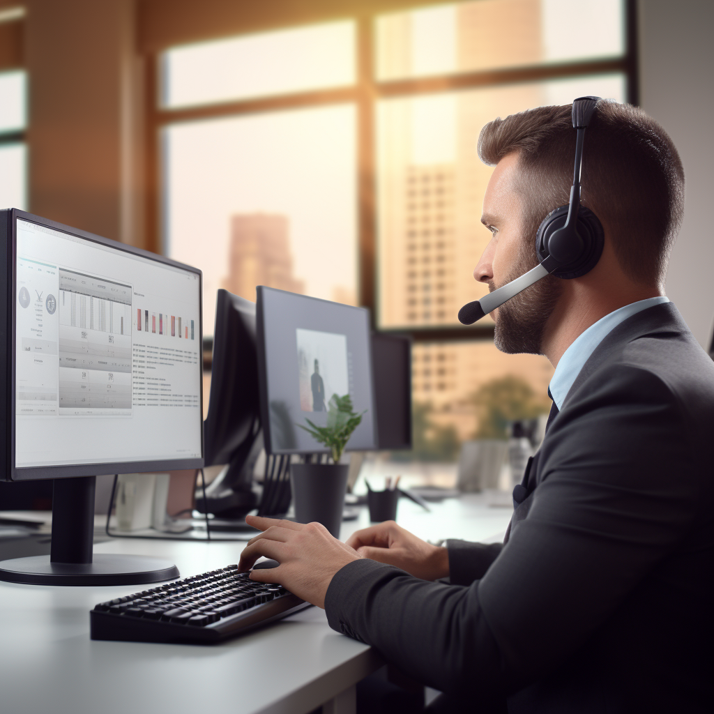 Customer service representative wearing a headset