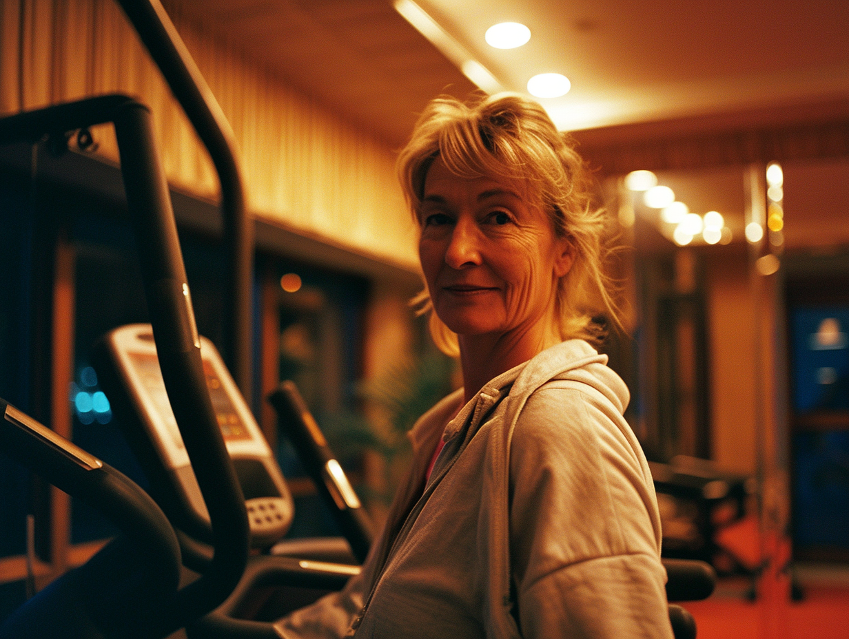 Young woman exercising in a hotel gym