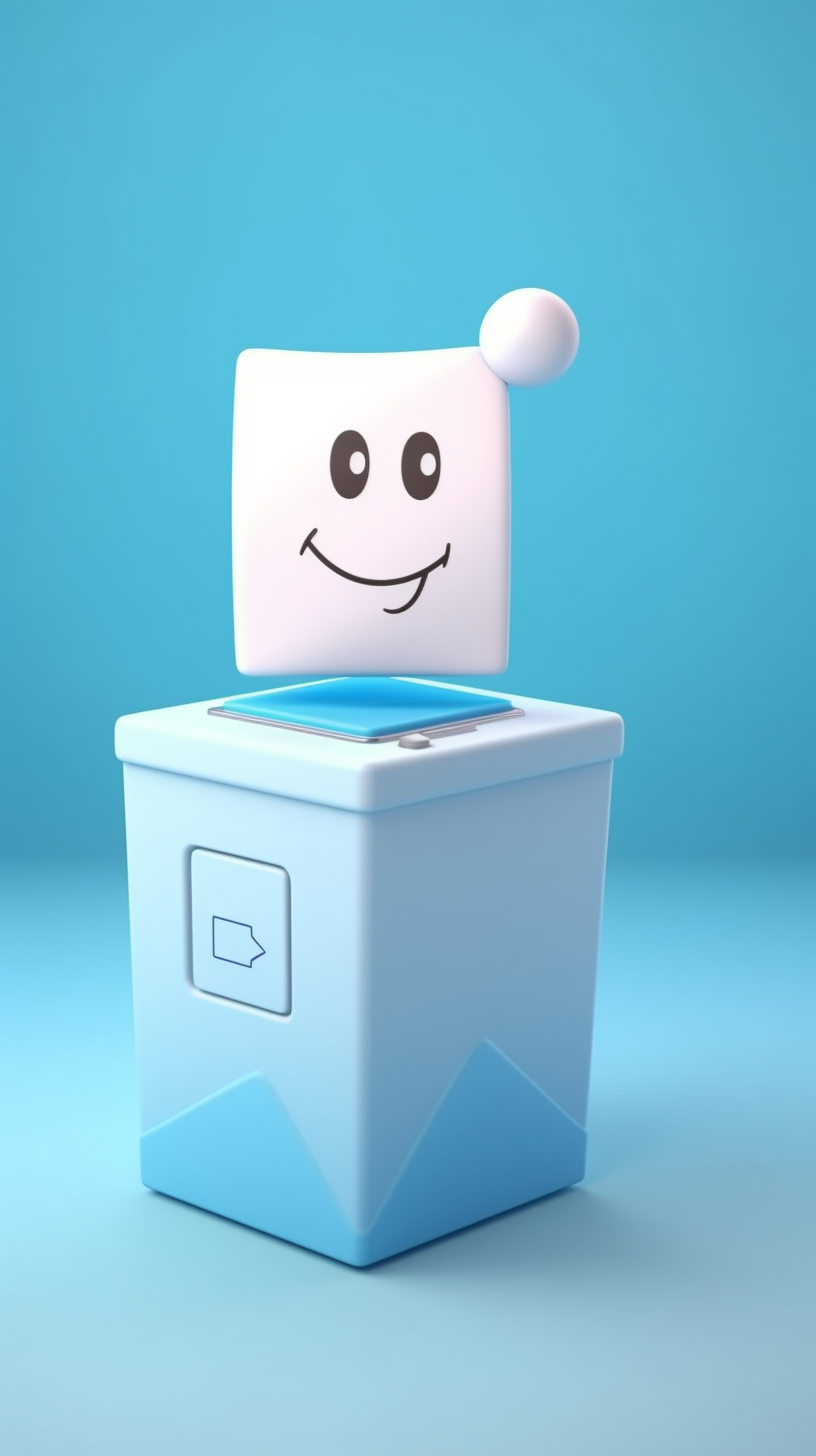 Happy voter placing ticket in 3D box