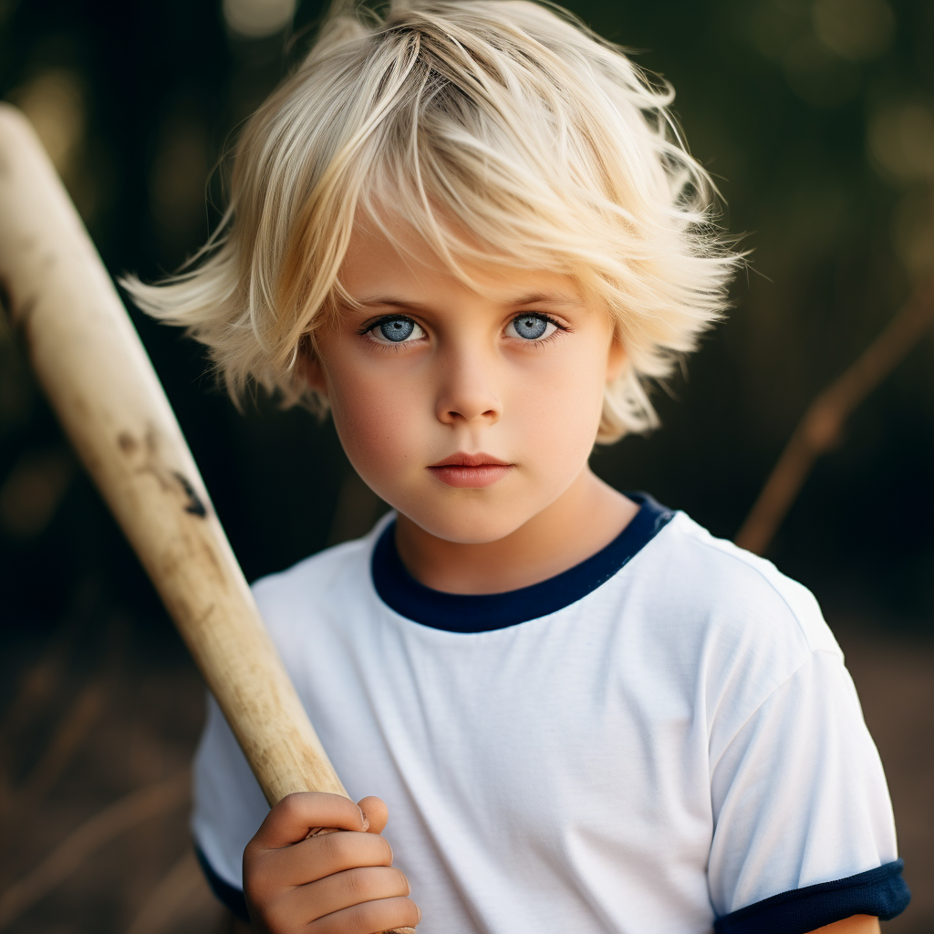 Blonde Boy Playing Baseball