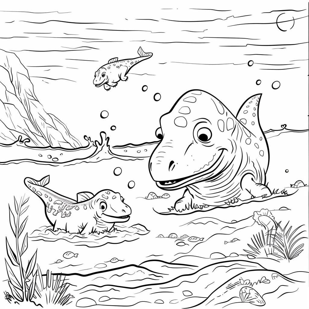 Cute Elasmosaurus ocean play coloring page