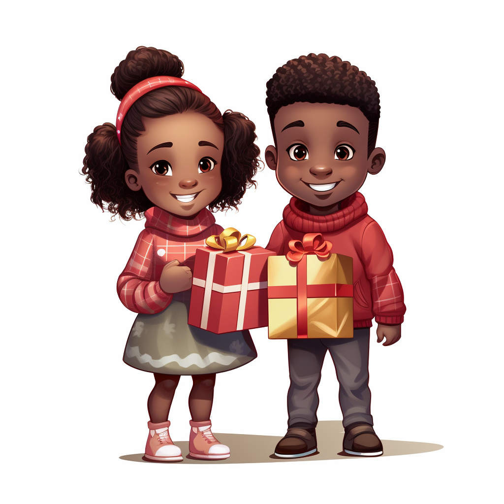 joyful african american kids with presents