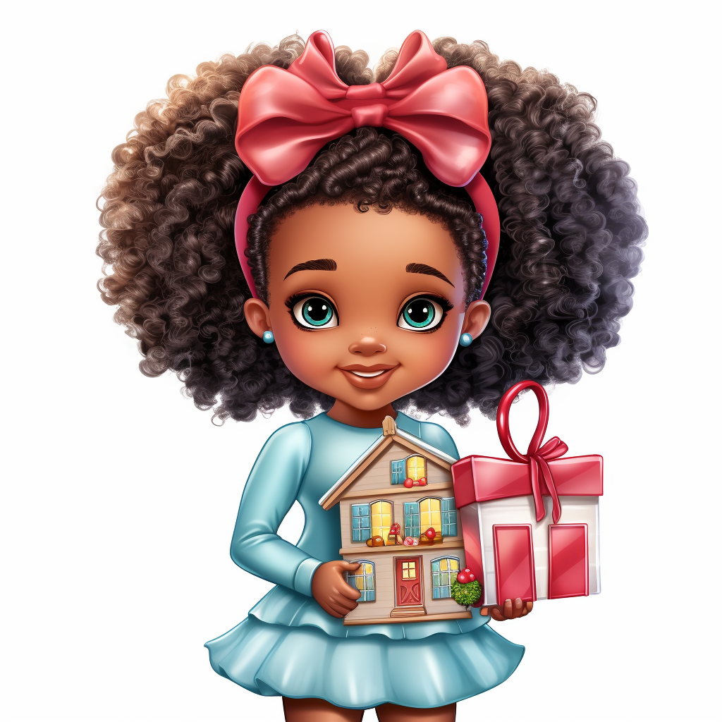 Cute Afro Puff Girl with Christmas Present