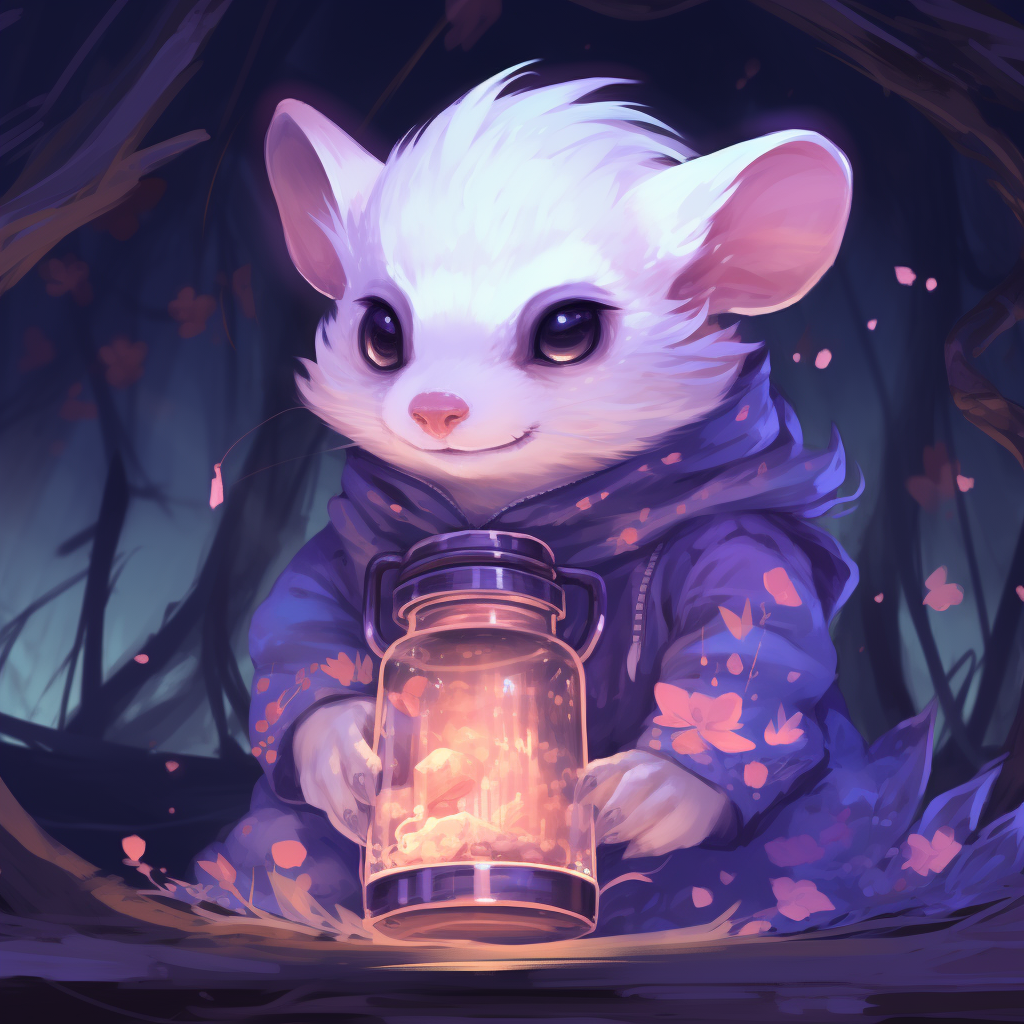 Cute albino ferret with purple potions