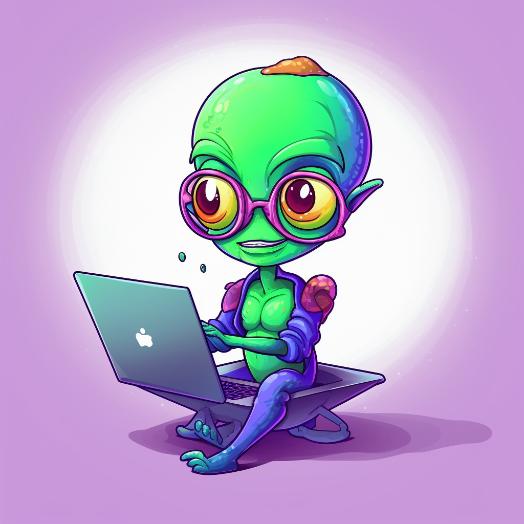 Cute Alien Developer with Glasses Waving