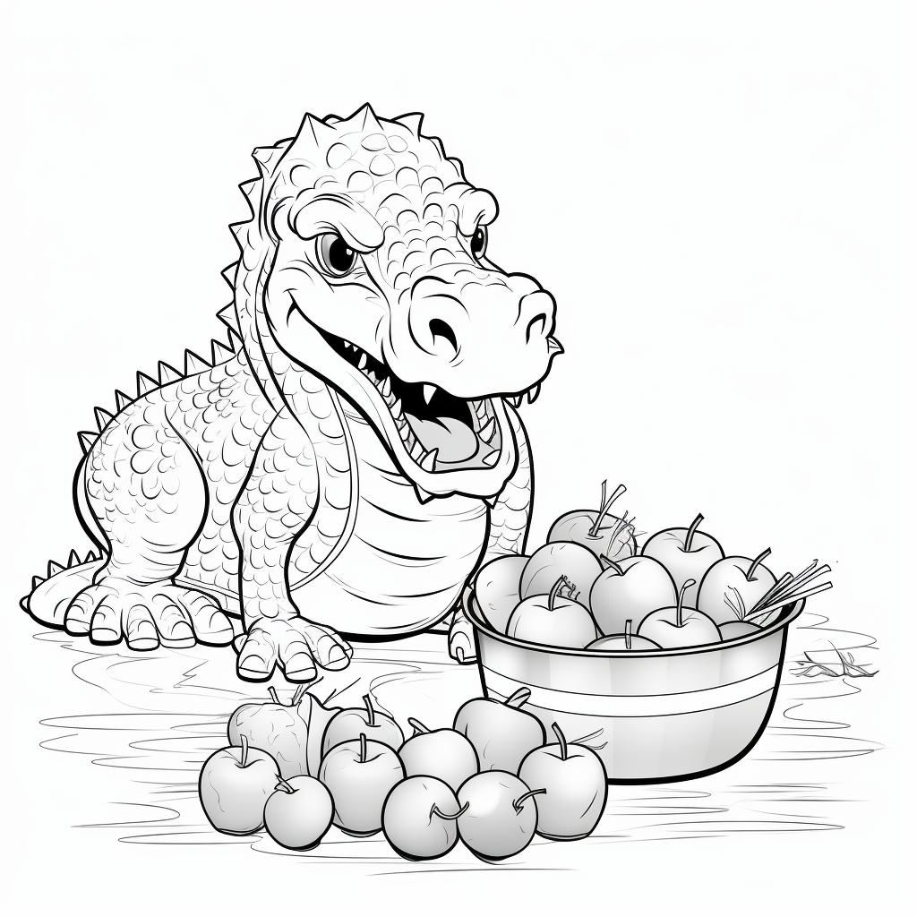 Cute alligator eating apples