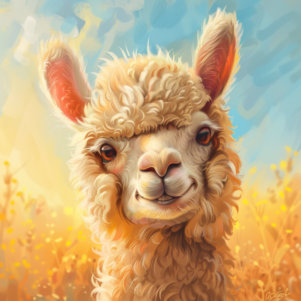 Alpaca smiling on sunny day