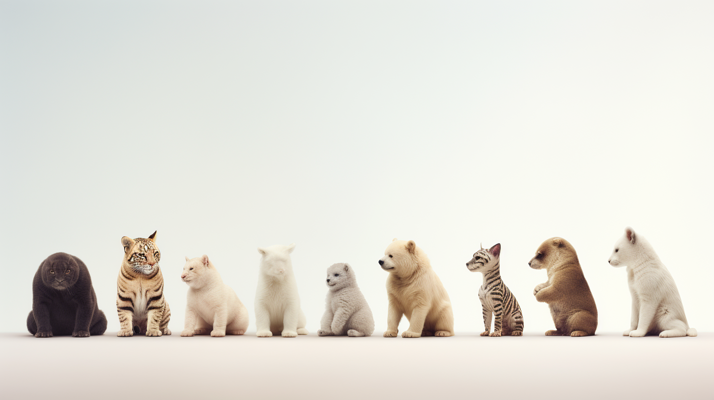 Cute animals in a straight line