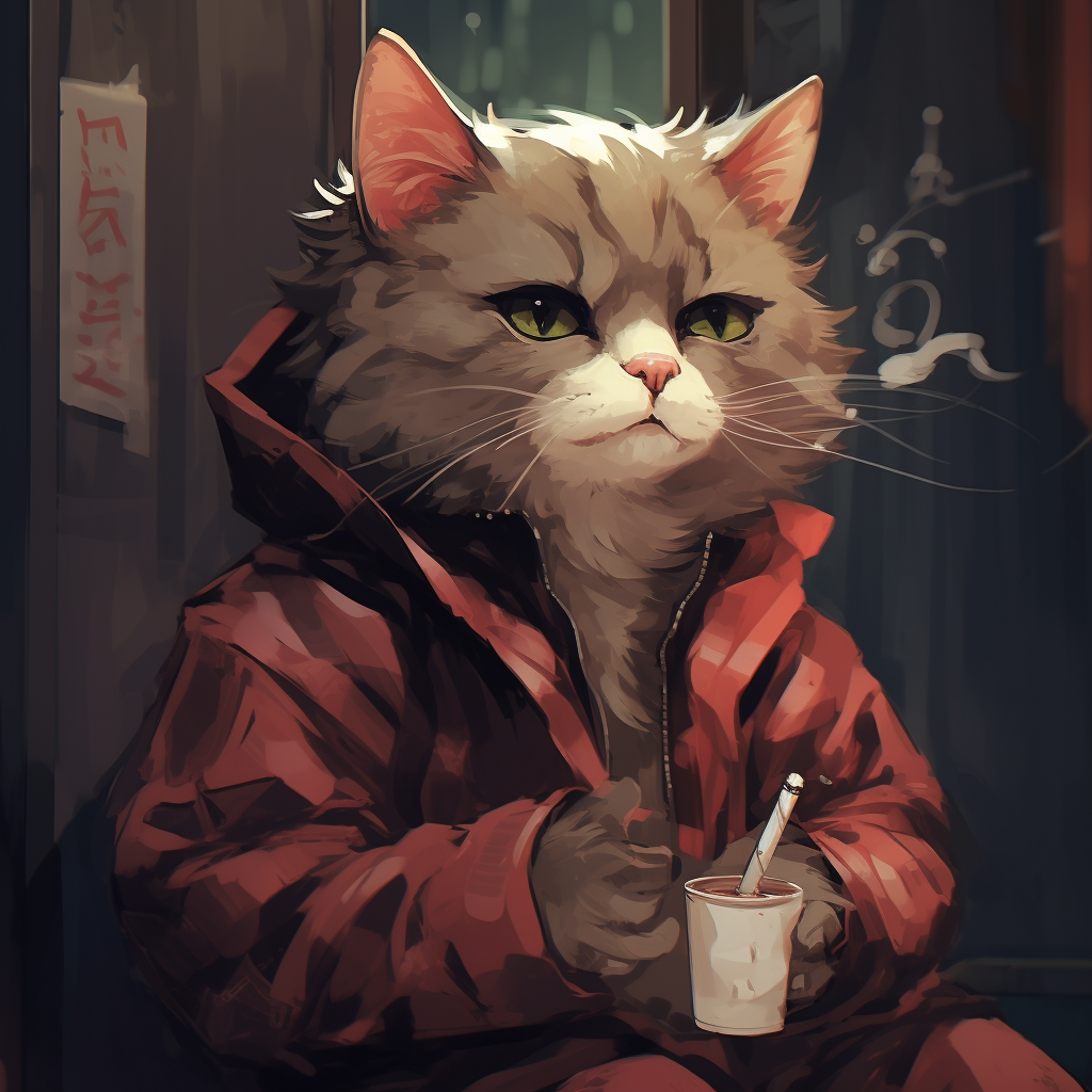 Cute anime cat smoking a cigarette