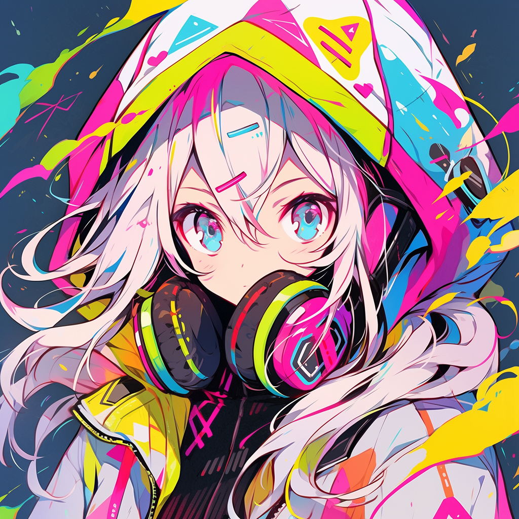 Cute anime girl with headphones and microphone