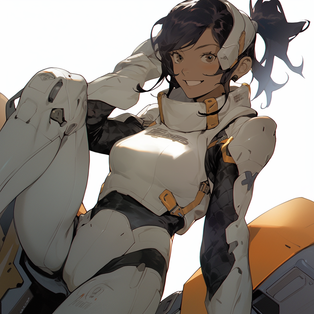 Cute anime girl in mech suit smiling