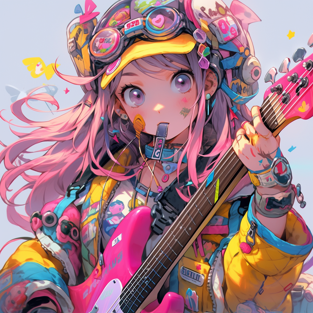 Cute anime girl playing guitar