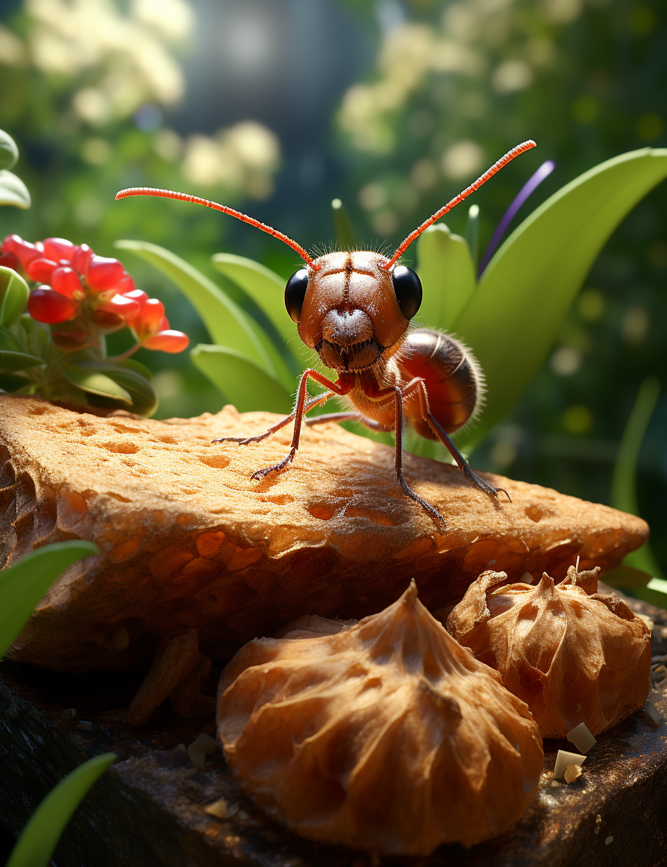 Cute Ant Holding Food in Garden