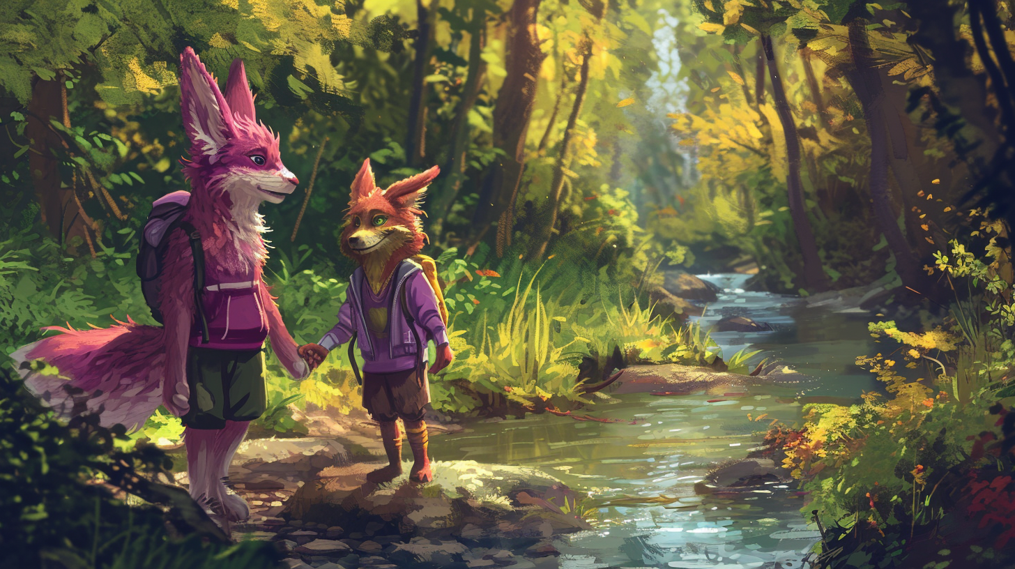 Cute Anthro Magenta Female Wolf and Bunny in Forest