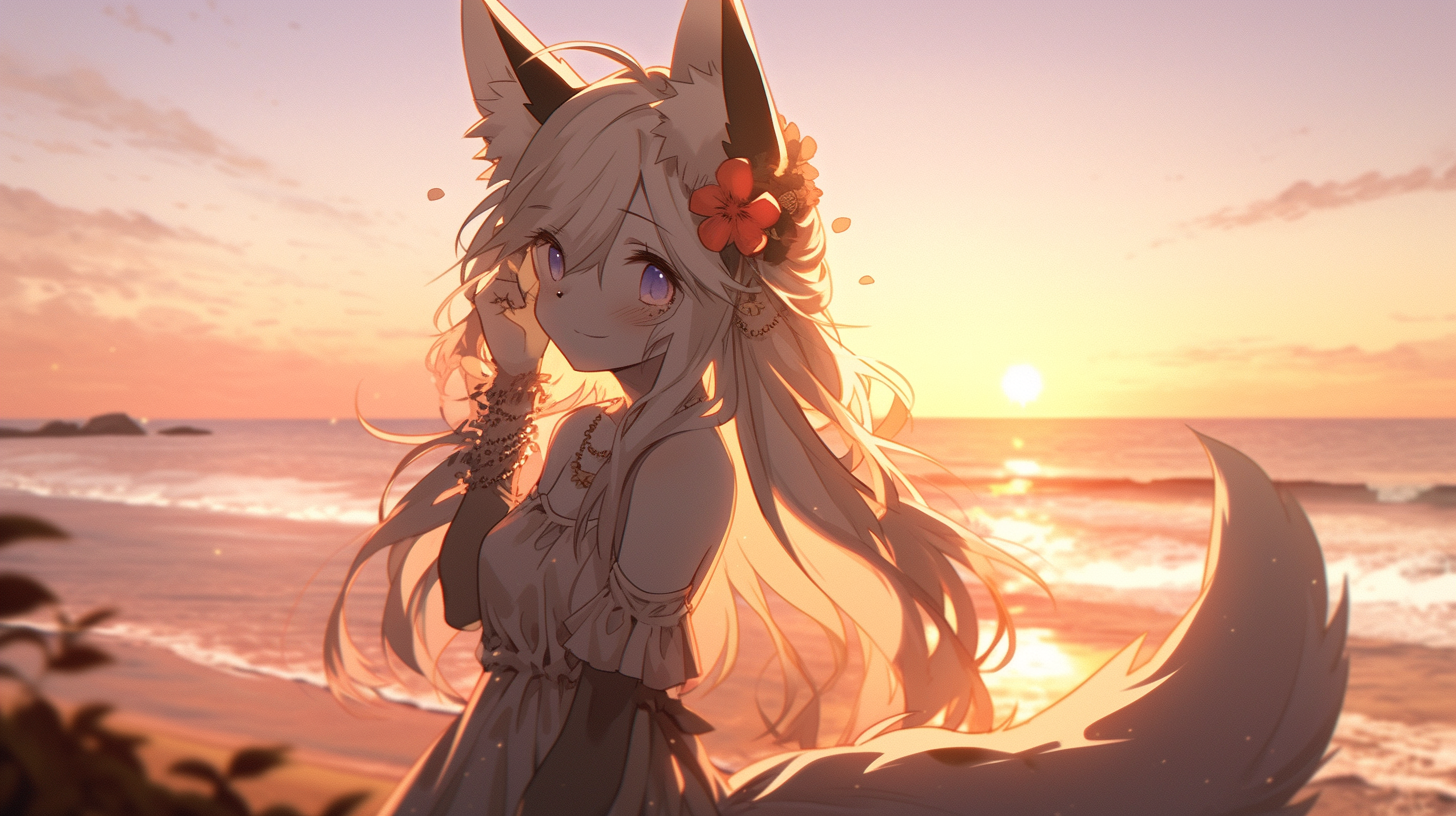 Cute Anthro Woman Fox Fluffy Fursona Beach Sunset