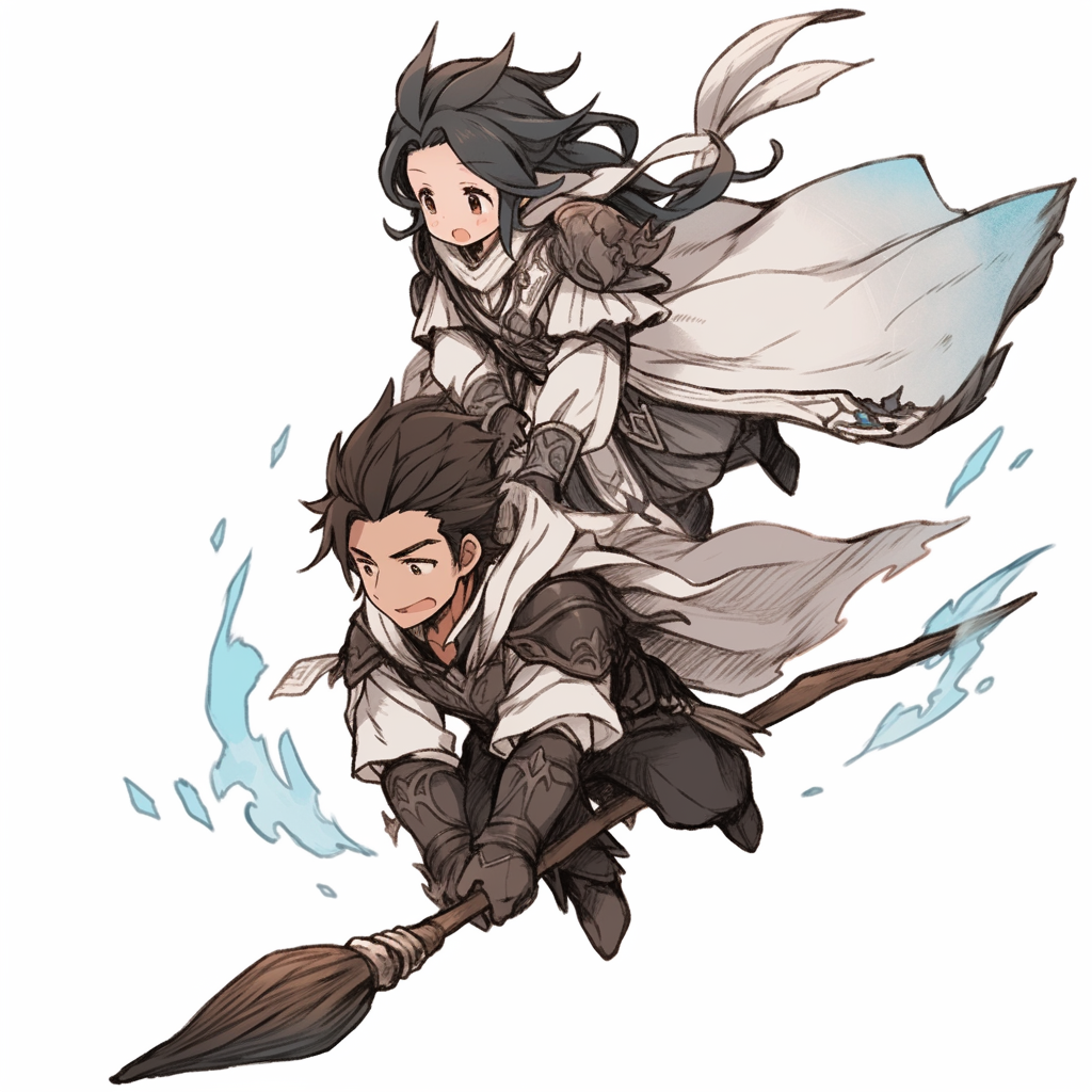 Cute Assassin Elf and Paladin on Broom