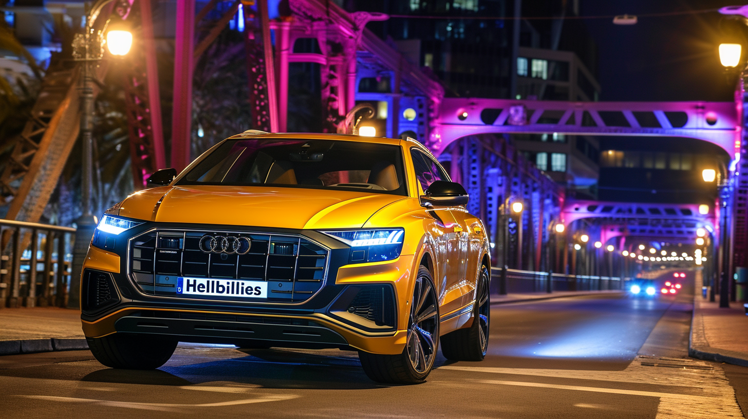 Audi Q8 with  Hellbillies  script text