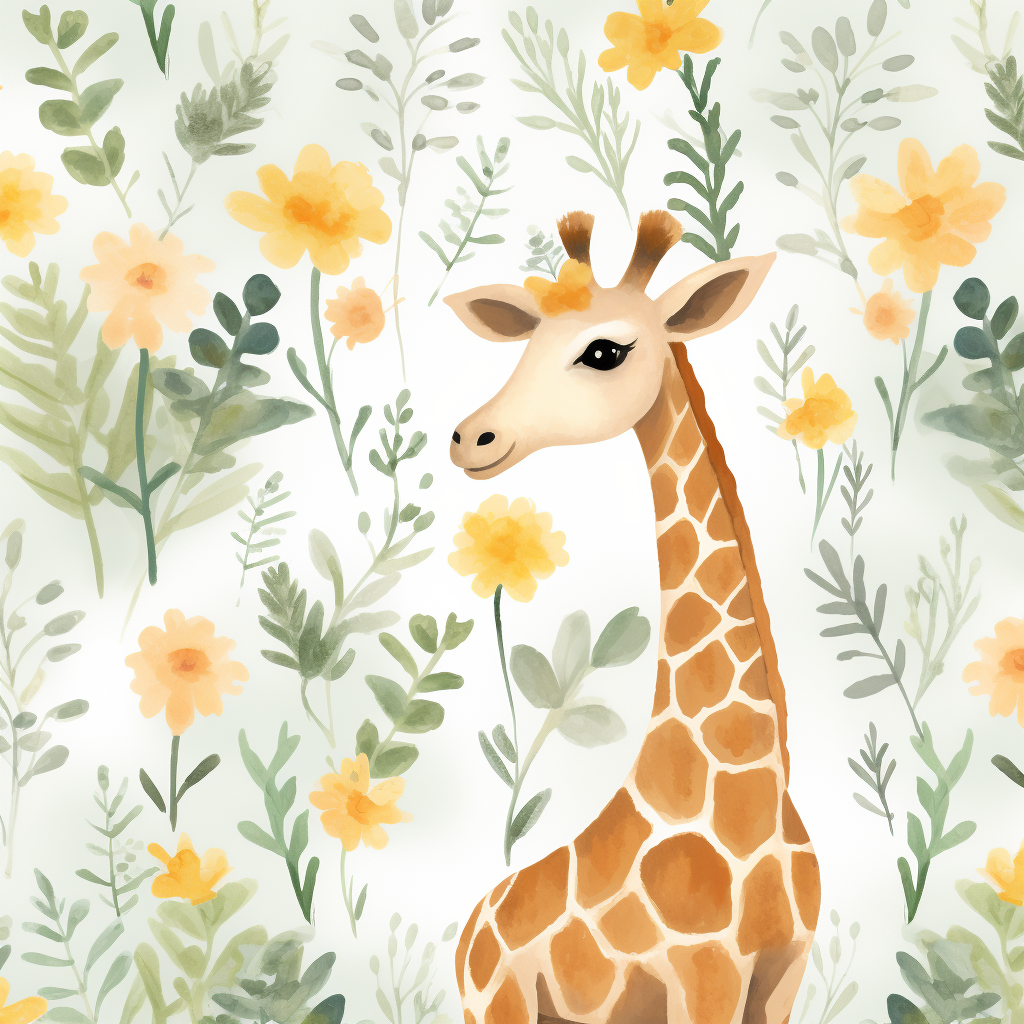 Cute Baby Boho Giraffes Daisies Greenery Pattern