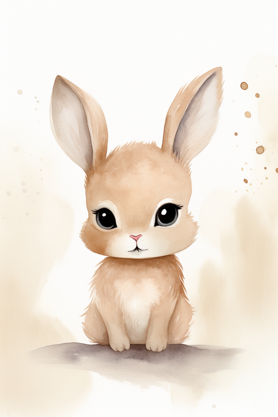 Cute Baby Bunny in Watercolor Art