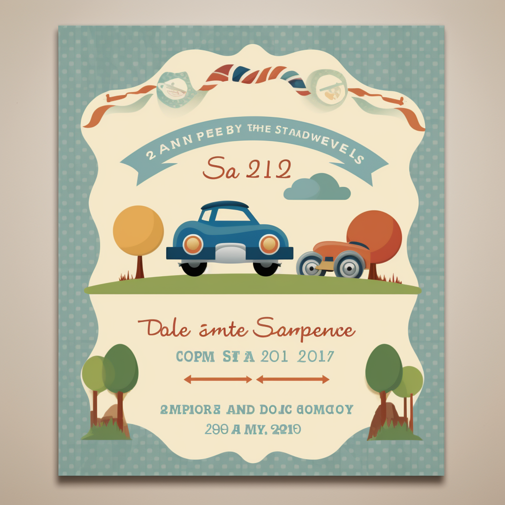 Cute baby birthday invitation with cars