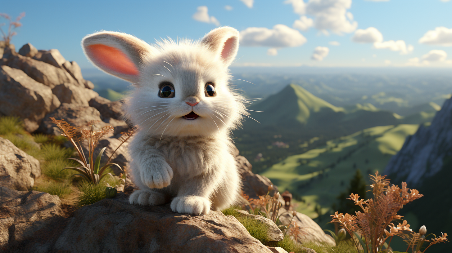 Cute baby cartoon albino rabbit playing