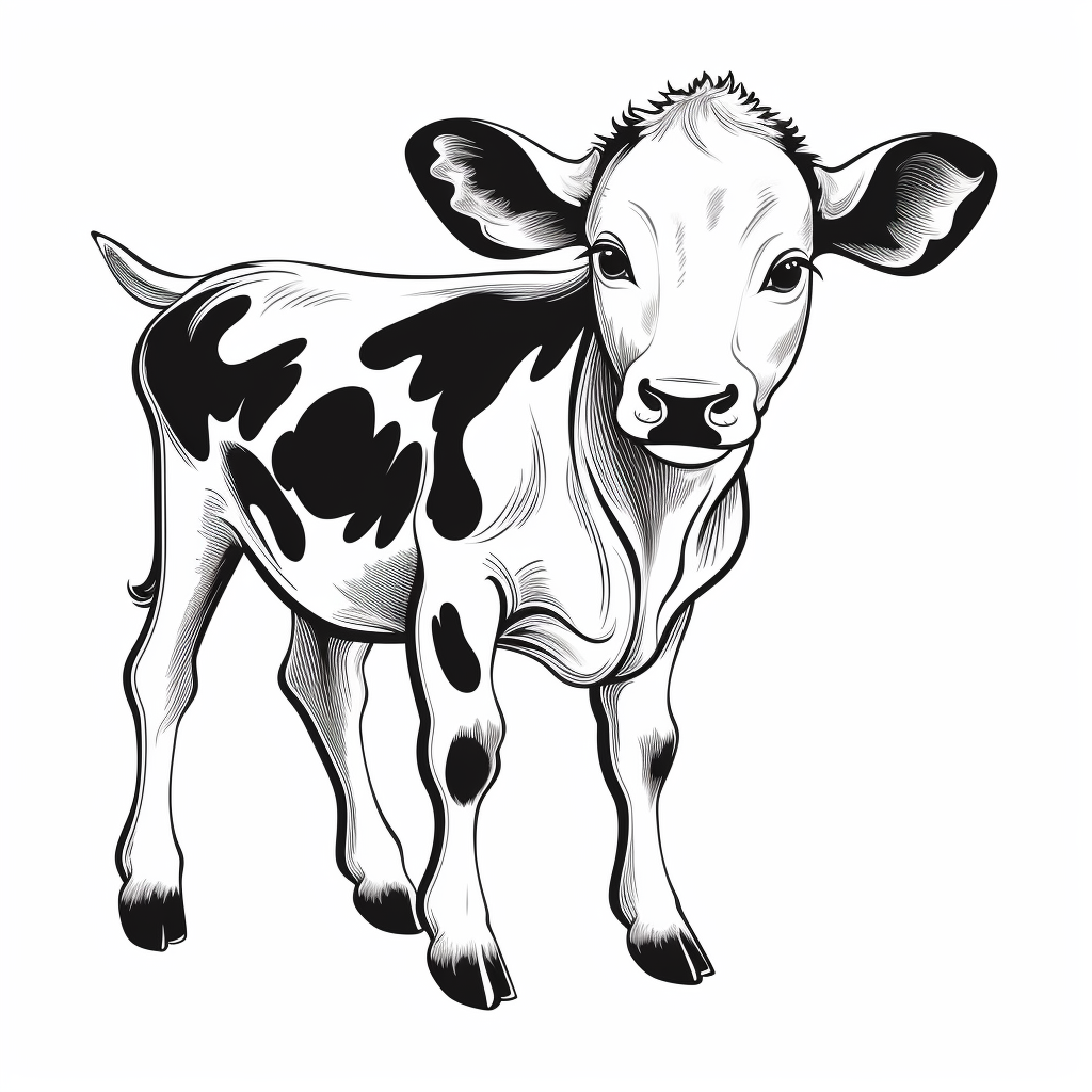 Simple black and white baby cow stencil