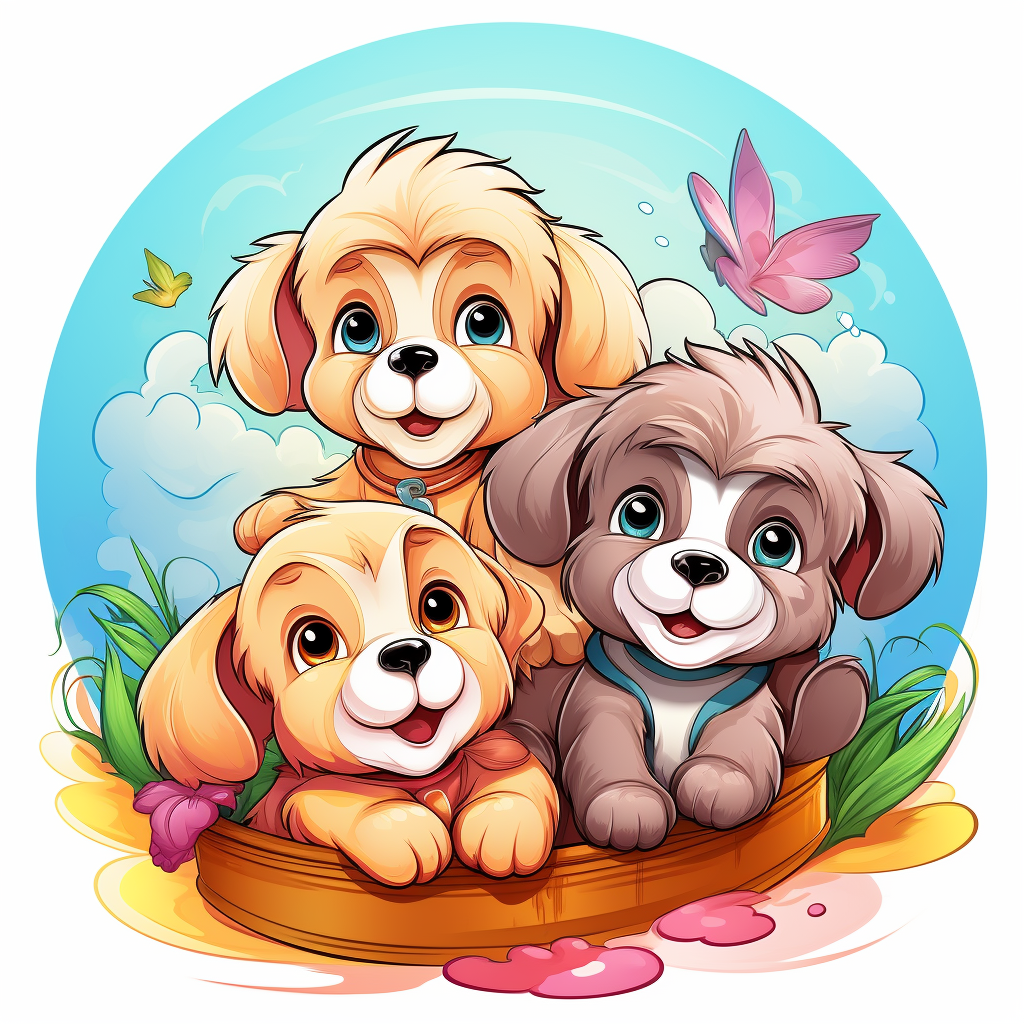 Cute baby dog, monkey, and otter on coloring book