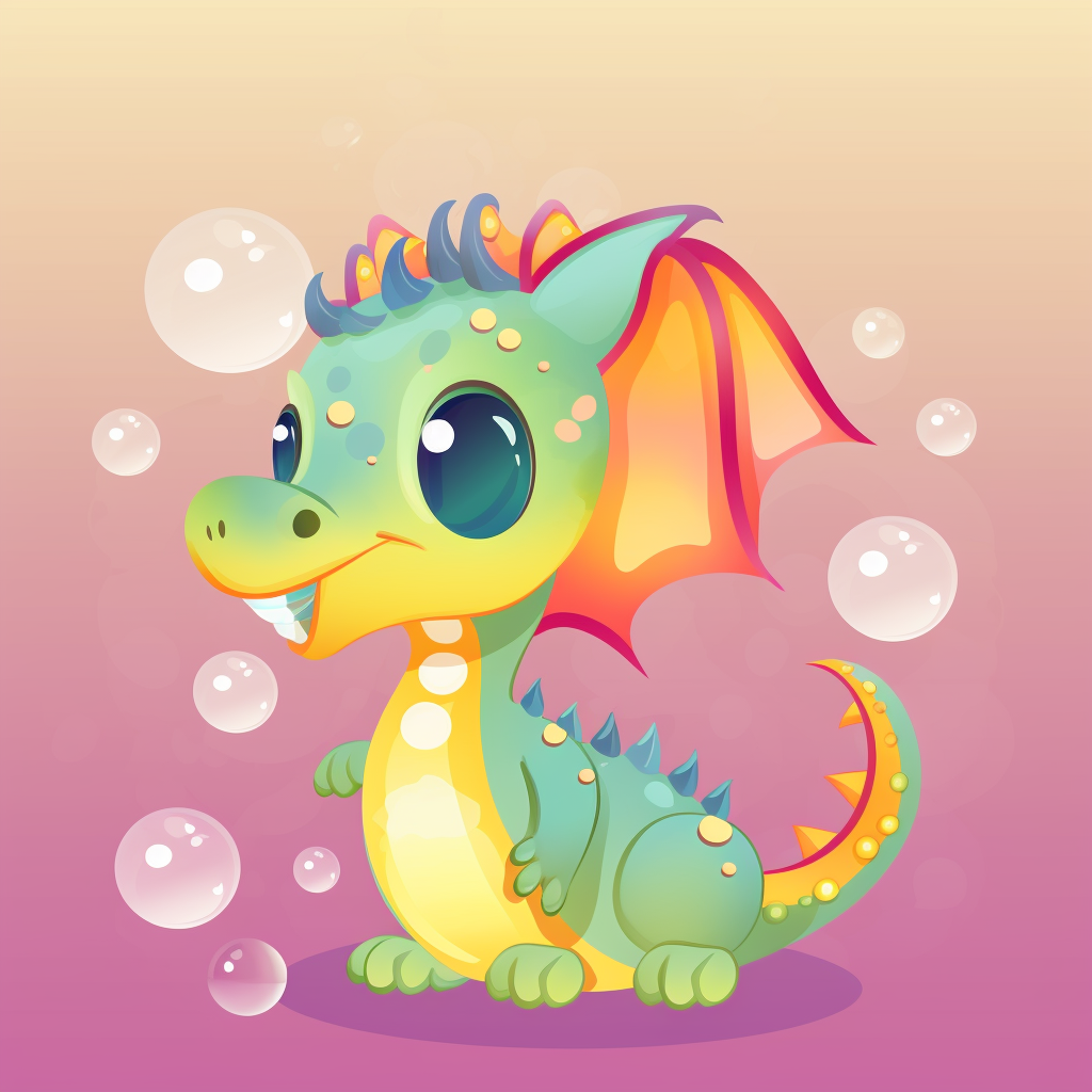 Baby dragon blowing colorful bubble