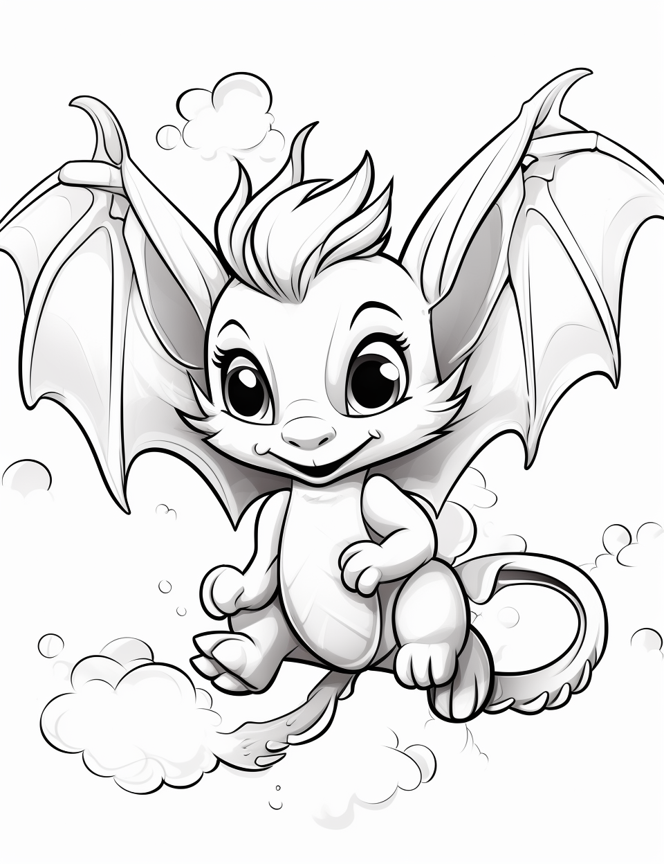 Adorable baby dragon flying in the air