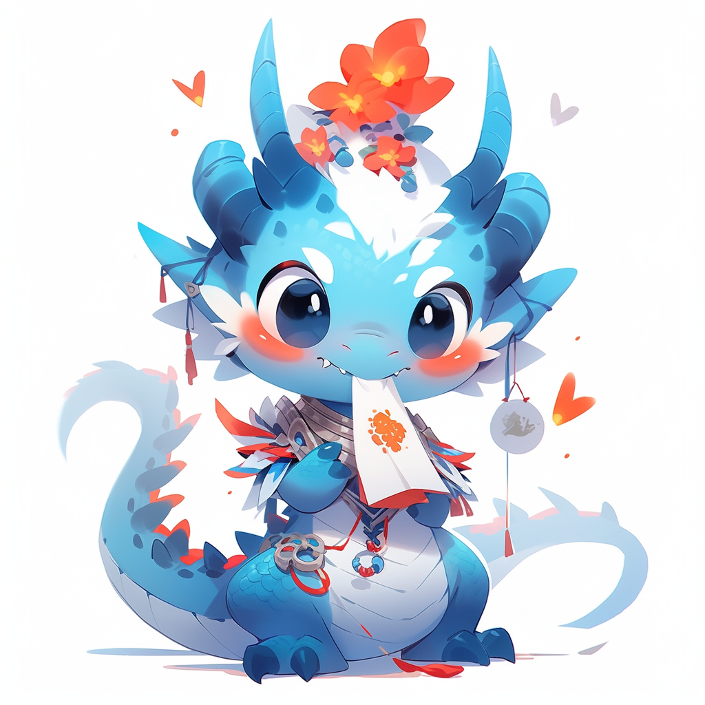 Adorable baby dragon holding a letter