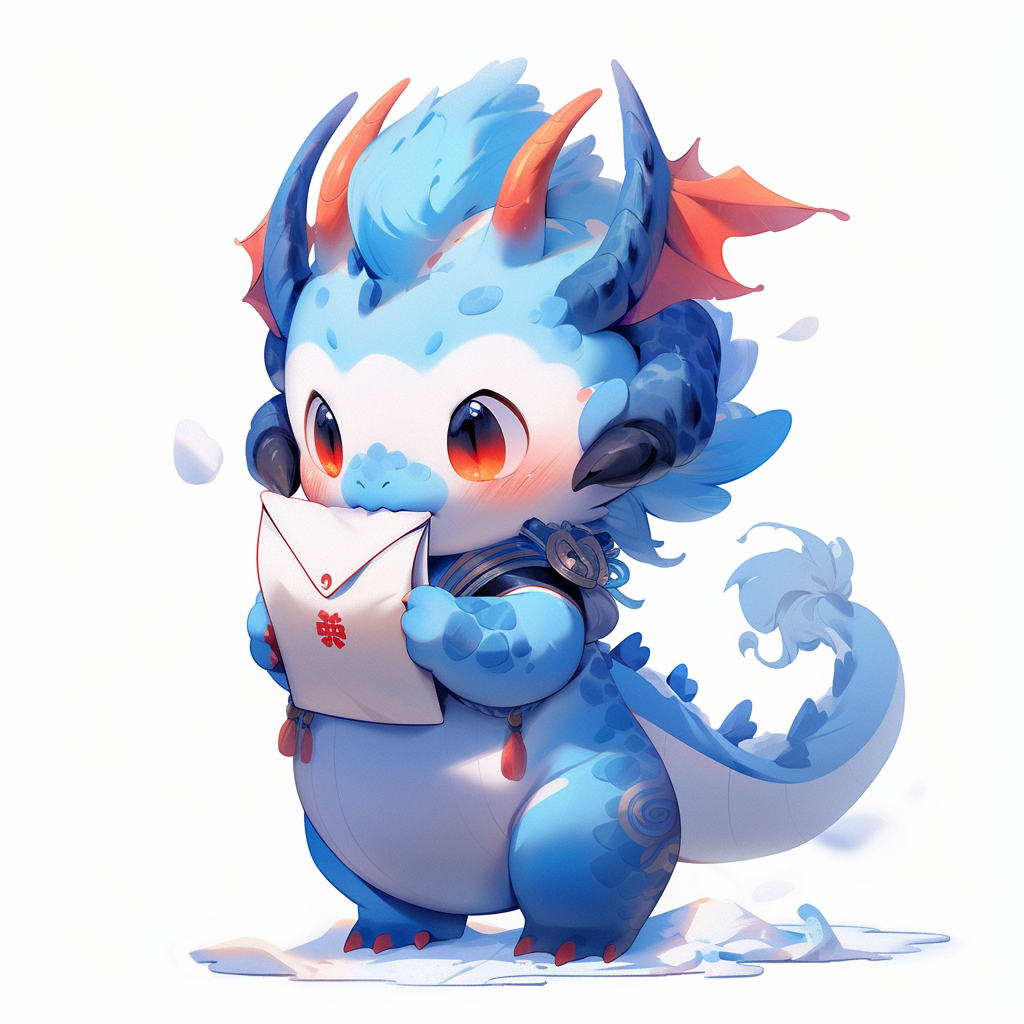 Adorable baby dragon holding letter