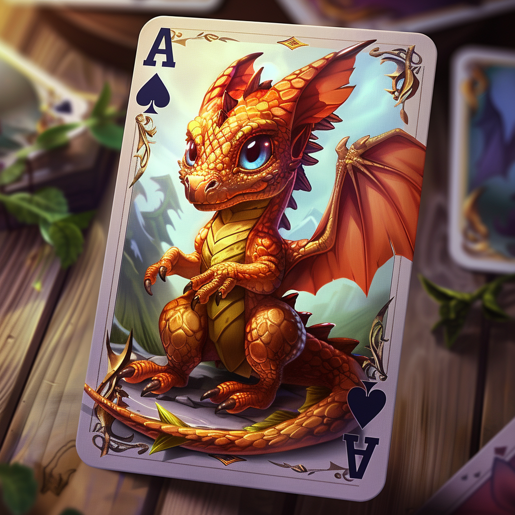 Cute baby dragon playing card art