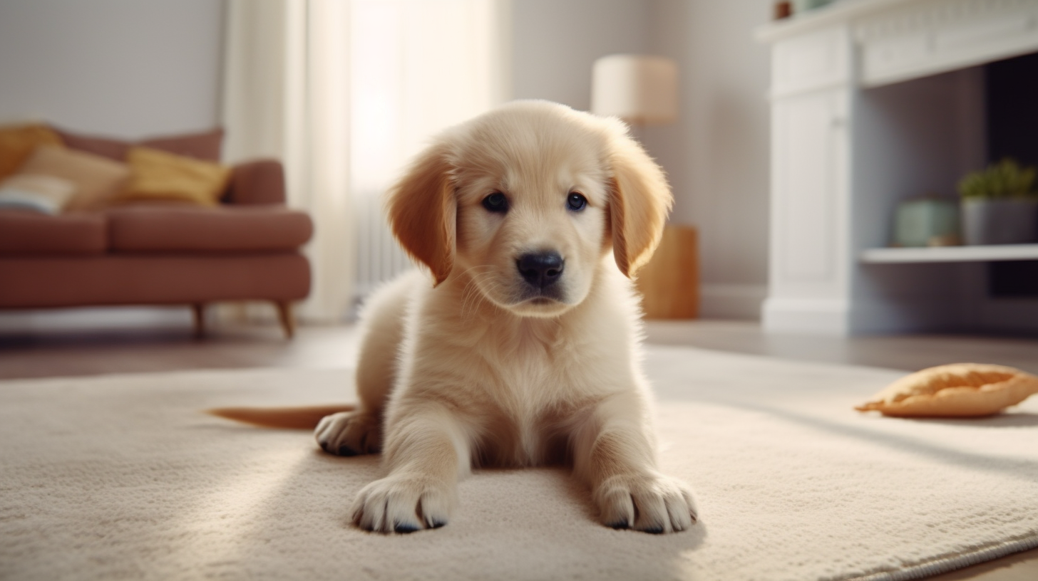 Cute Golden Retriever Puppy on Carpet