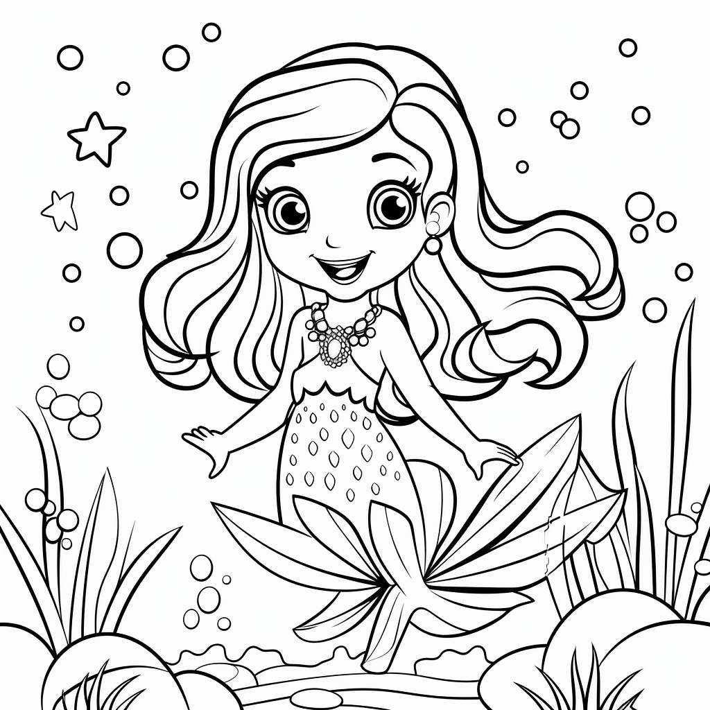 Cute baby mermaid coloring book page