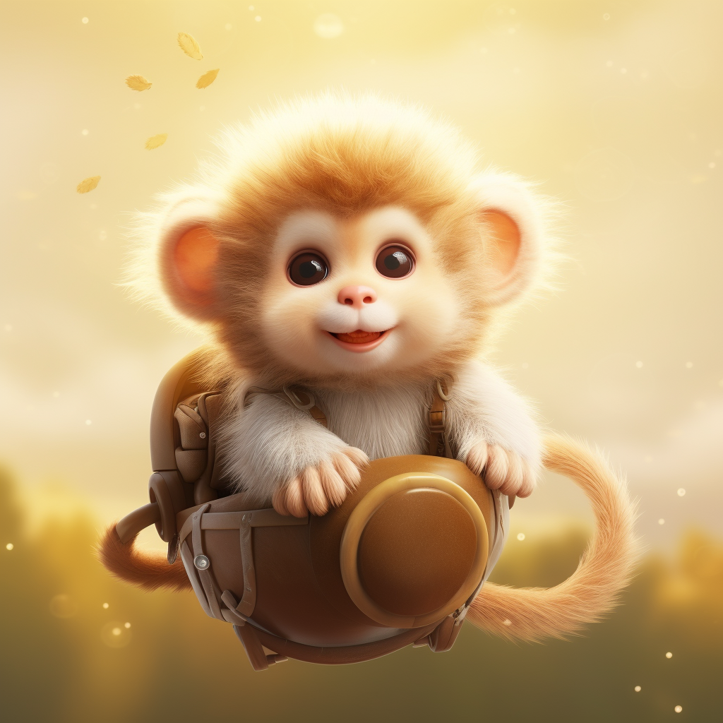 Cute baby monkey riding hamster with saddle