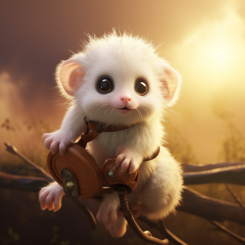 Cute baby monkey riding white hamster