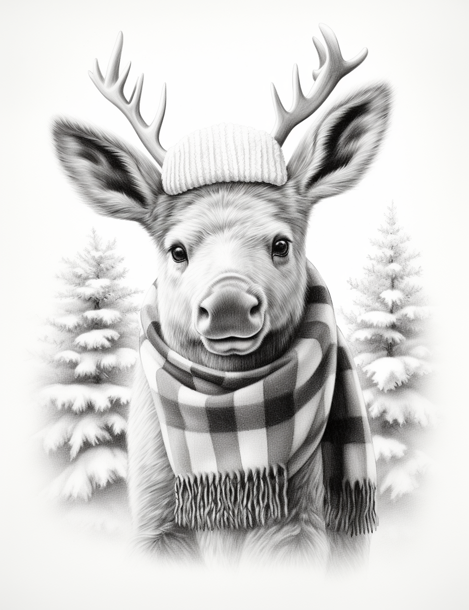 Cartoon pencil sketch of cute baby moose